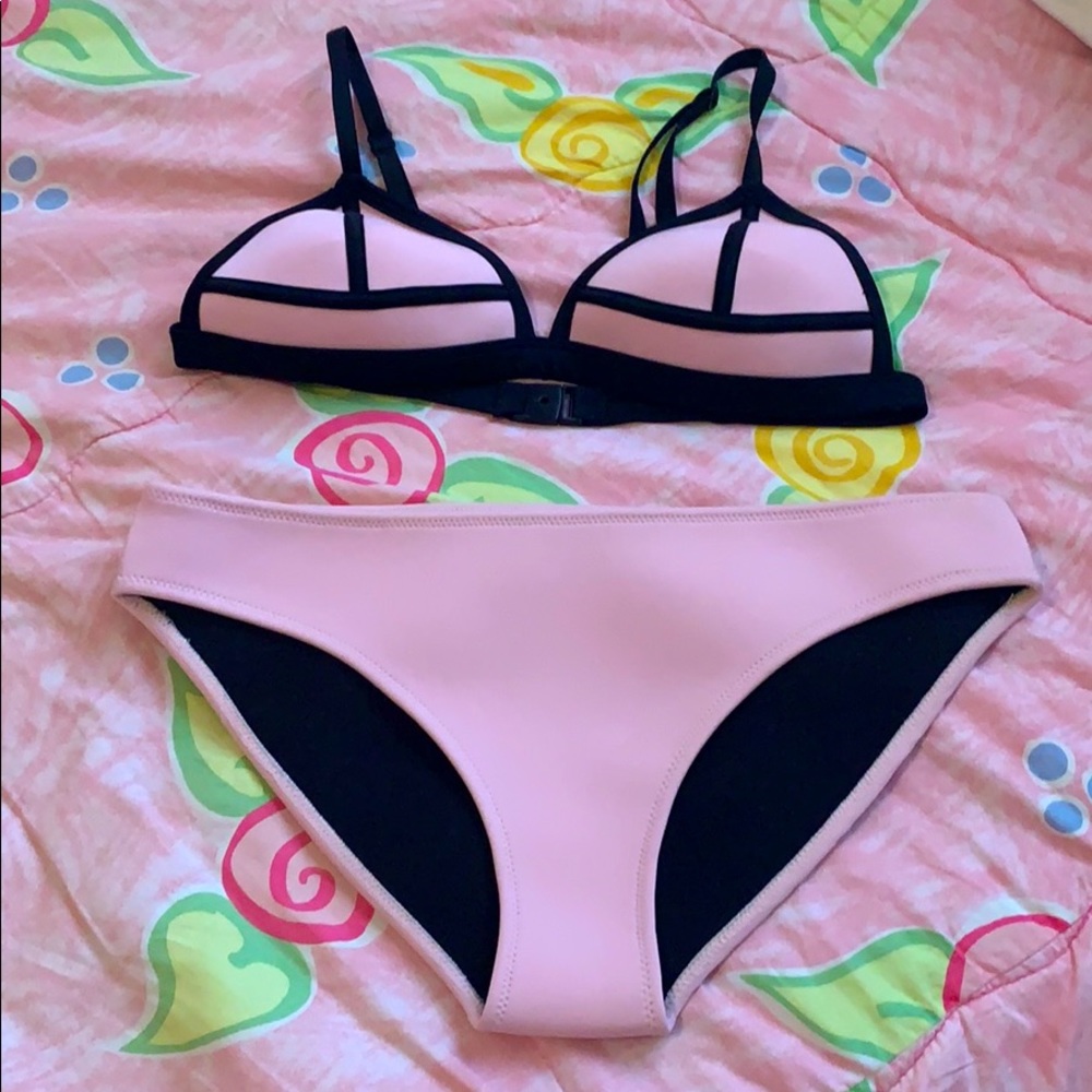Black and pink neoprene bikini